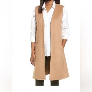 Halogen Long Camel Polyester Wool Blend Vest